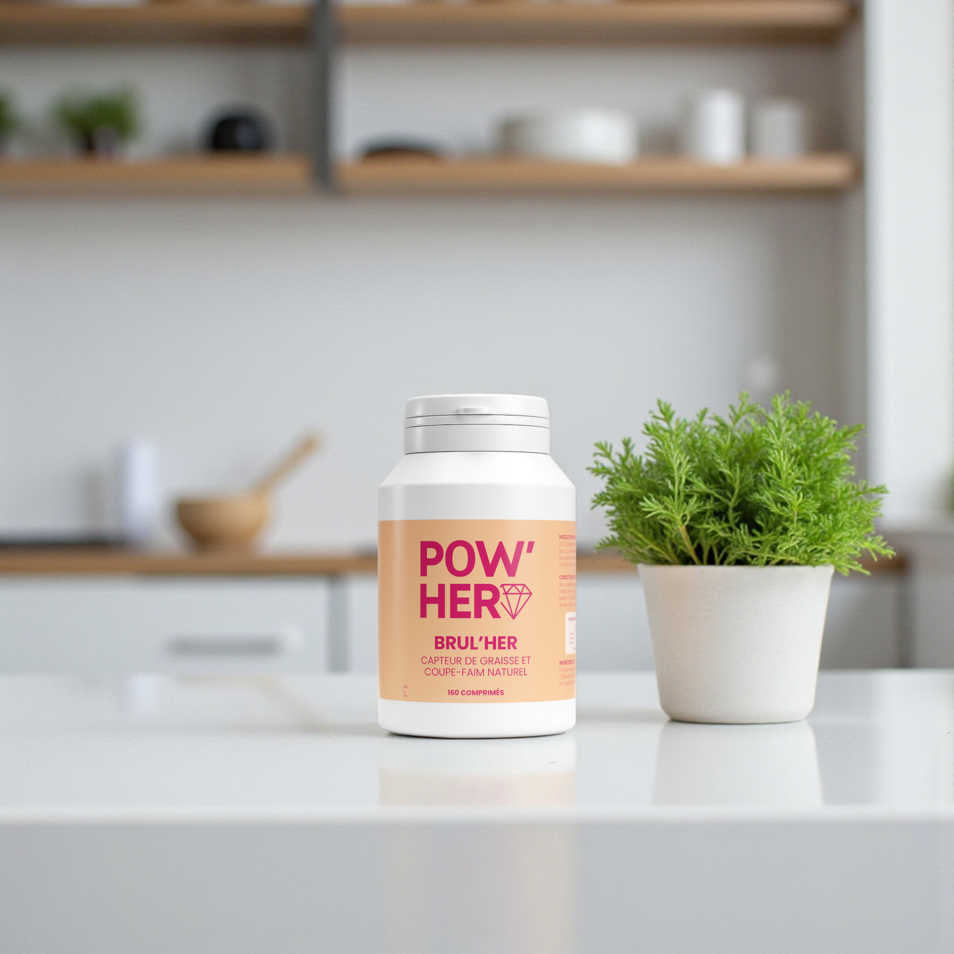 Brul'HER 160 comprimés : capteur de graisse naturel avec chitosan, spiruline et vitamine C. Réduit l'appétit, limite l'absorption des graisses. 