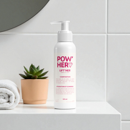 Crème lift anti-âge Lift'HER 125 mL : triple action raffermissante, liftante et anti-rides. Formule 100% naturelle, résultats visibles dès 10 jours.