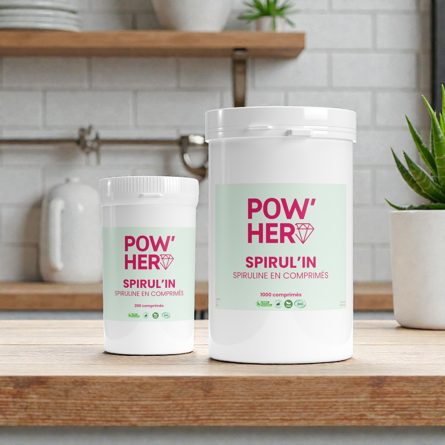 Spirul’IN – Spiruline Bio premium riche en protéines, fer et antioxydants. Boost énergie, vitalité et beauté de la peau. Format 200 et 1000 comprimés.